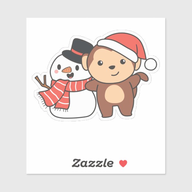 Monkey With Snowman In Winter For Christmas (Sheet)