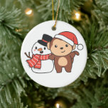 Monkey With Snowman In Winter For Christmas Cerami Ceramic Ornament<br><div class="desc">Monkey with a snowman in winter for Christmas - a snowman for winter and Christmas. A winter greeting in the cold season for the holidays. Christmas monkey with snowman.</div>