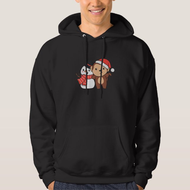 Monkey With Snowman In Winter For Christmas Hoodie (Front)