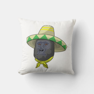 Monkey with Straw hat Throw Pillow