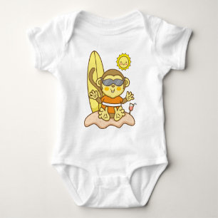 Monkey with surf board baby bodysuit