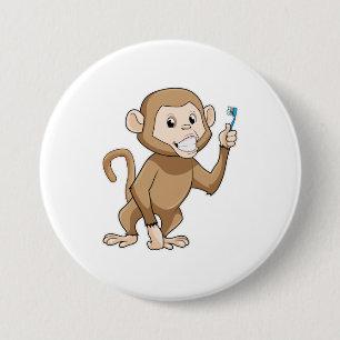 Monkey with Toothbrush 3 Inch Round Button