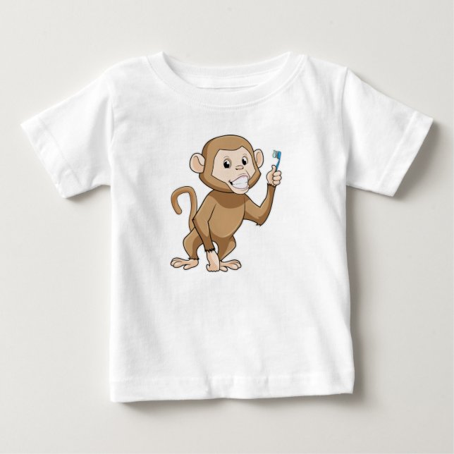 Monkey with Toothbrush Baby T-Shirt (Front)