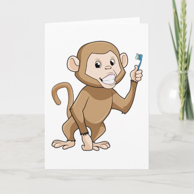 Monkey with Toothbrush Card (Front)