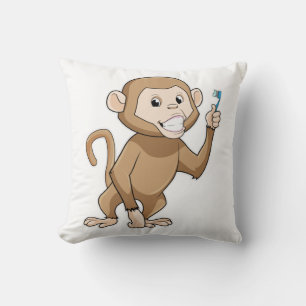 Monkey with Toothbrush Throw Pillow