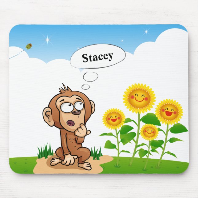 Monkey With Yellow Sunflowers Mouse Pad (Front)