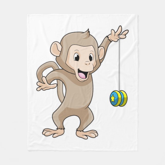 Monkey with Yo-yo Fleece Blanket (Front)