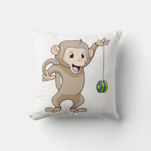 Monkey with Yo-yo Throw Pillow