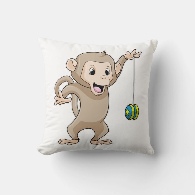 Monkey with Yo-yo Throw Pillow (Front)