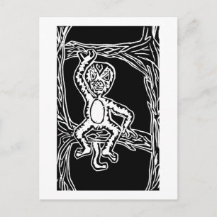monkey woodprint postcard