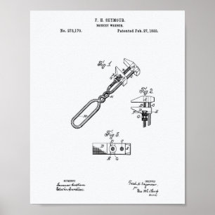 Monkey Wrench 1883 Patent Art White Paper Poster