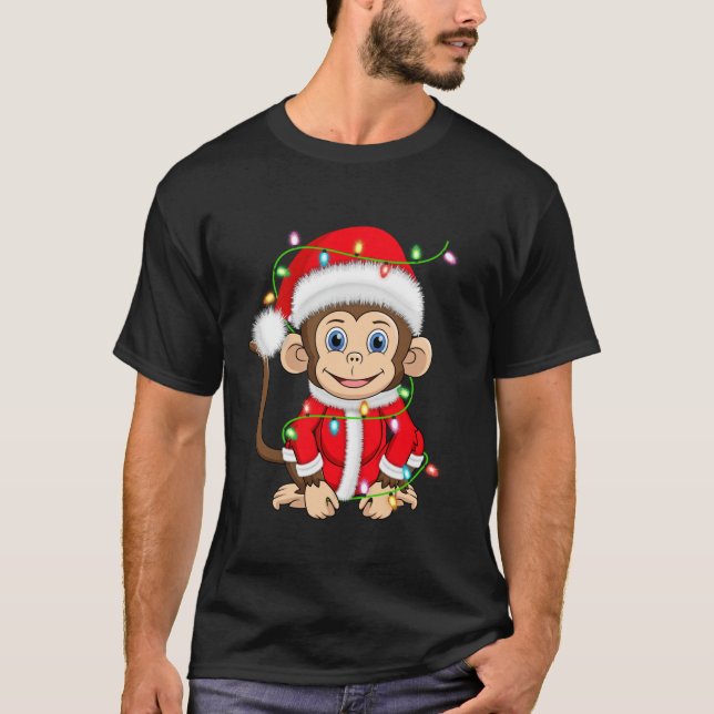 Monkey Xmas Lighting Santa Costume Monkey Christma T-Shirt (Front)