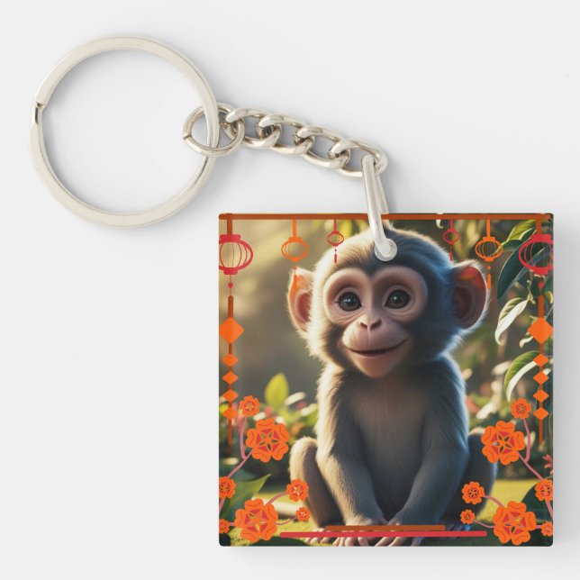 Monkey Zodiac Sign  Keychain (Front)