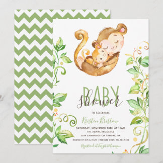 Monkey Zoo Animal Green Baby Shower Invitation