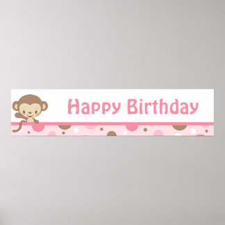 Monkey Zoo Birthday Banner-girl Poster