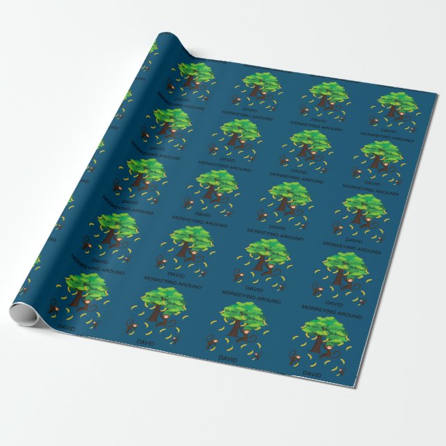 "Monkeying Around" wrapping paper for kids. (Unrolled)