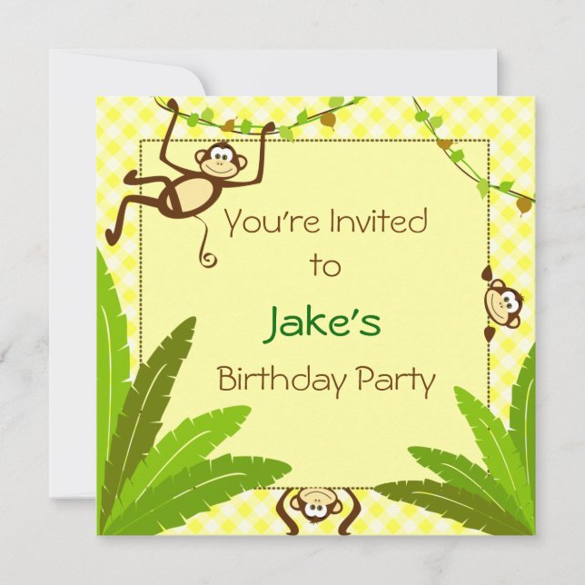 Monkeying Around Yellow Party Invite (Front)