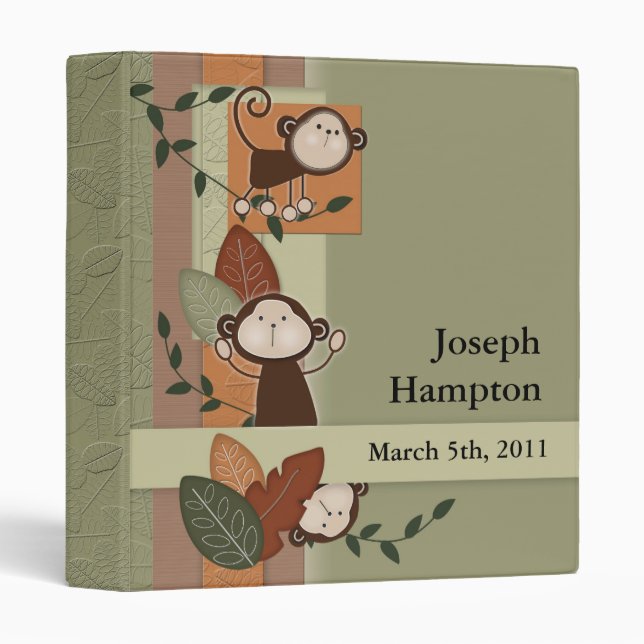 Monkeys and Leaves Baby Photo Album Binder (Front/Spine)
