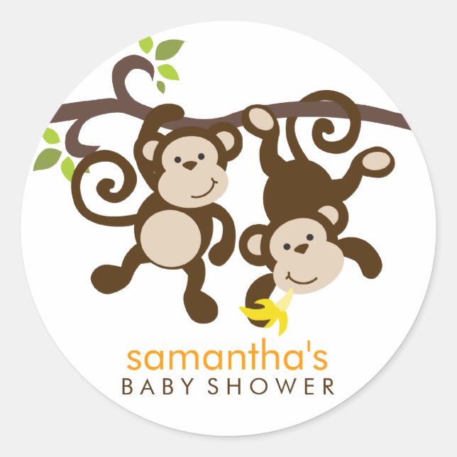 Monkeys and Polka Dots Classic Round Sticker (Front)