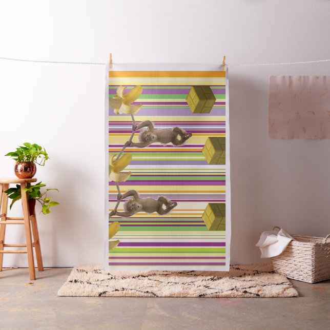 Monkeys Bananas Stripe Colourful  Fabric (In Situ)