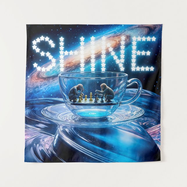 Monkeys Chess and Galactic Shine Tapestry (Front)