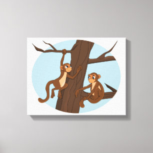 Monkeys climbing the tree cartoon canvas print