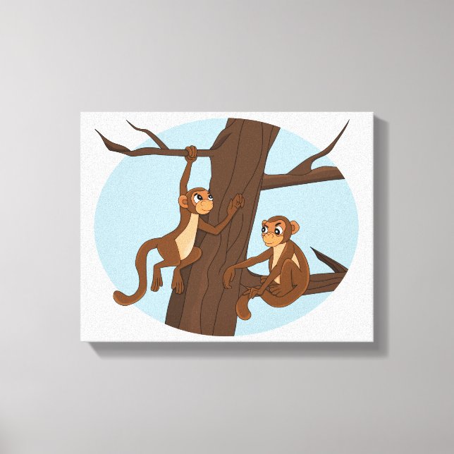 Monkeys climbing the tree cartoon canvas print (Front)
