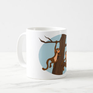 Monkeys climbing the tree cartoon coffee mug