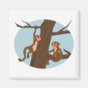 Monkeys climbing the tree cartoon magnet