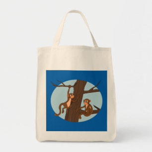 Monkeys climbing the tree cartoon tote bag