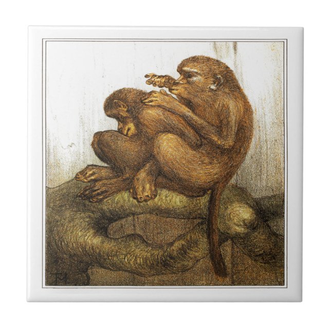 Monkeys Dutch Victorian Art Tile (Front)