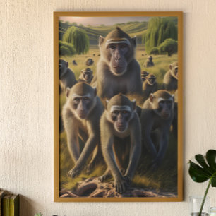 Monkeys Enthroned on Ancient Stump Poster