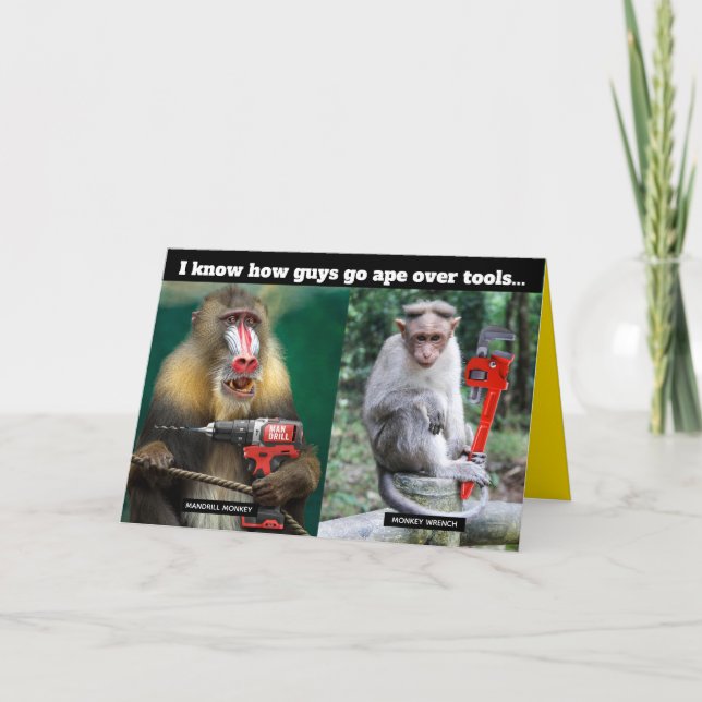 Monkeys Going Ape Over Tools Father's Day GiftCard Card (Front)