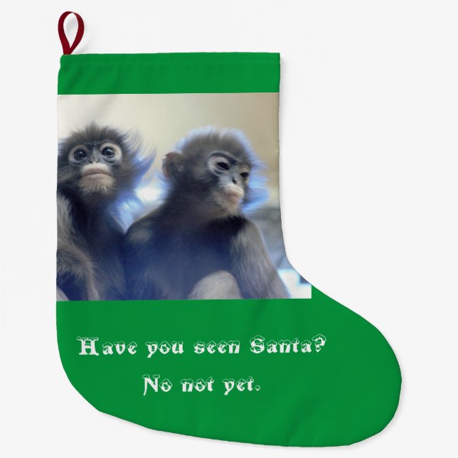 Monkeys Looking for Santa Large Christmas Stocking (Front)