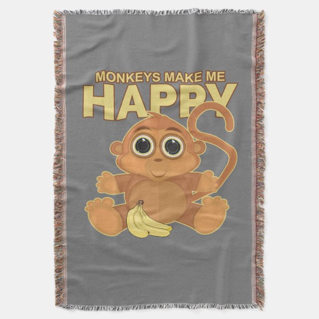 Monkeys Make Me Happy Throw Blanket (Front Vertical)