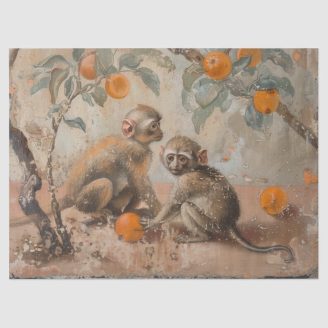 Monkeys - Oil Painting Style Tissue Paper (Front)