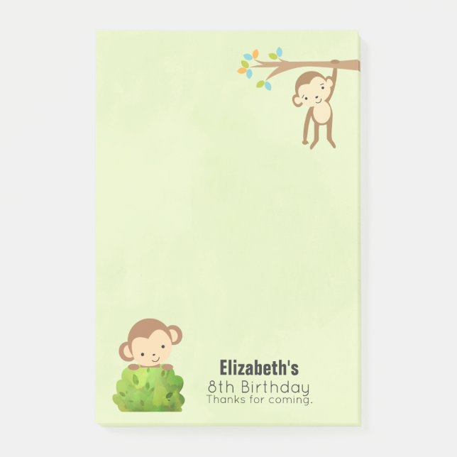 Monkeys Playful and Cute Birthday Thanks Post-it Notes (Front)