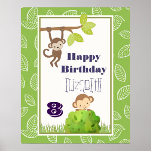 Monkeys Swinging From Trees Happy Birthday Poster