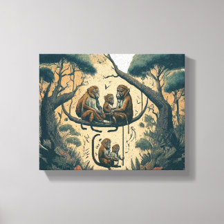 monkeys swinging through the trees in a jungle.  canvas print