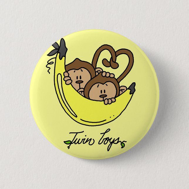 Monkeys Twin Boys Tshirts and Gifts 2 Inch Round Button (Front)