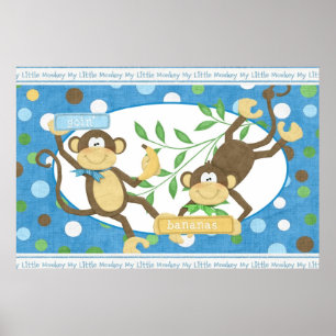 Monkeys Wall Mural Poster Baby Nursery Kids Room