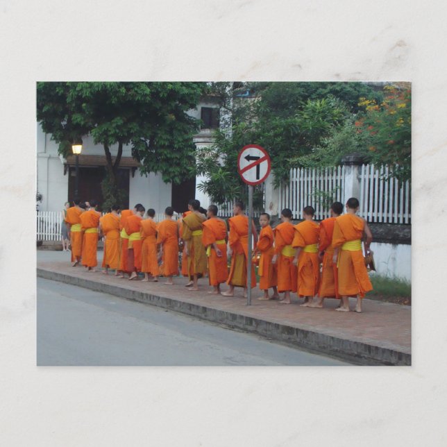 Monks Collecting Alms in Luang Prabang, Laos Postcard (Front)