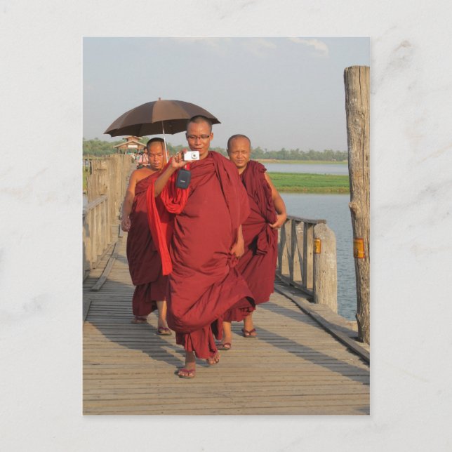 Monks on U-Bein Bridge, Mandalay Postcard (Front)