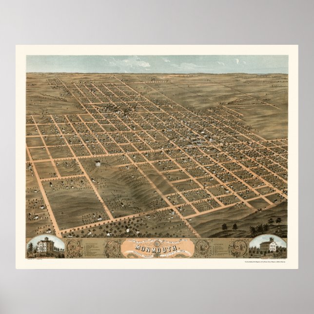 Monmouth, IL Panoramic Map - 1869 Poster (Front)
