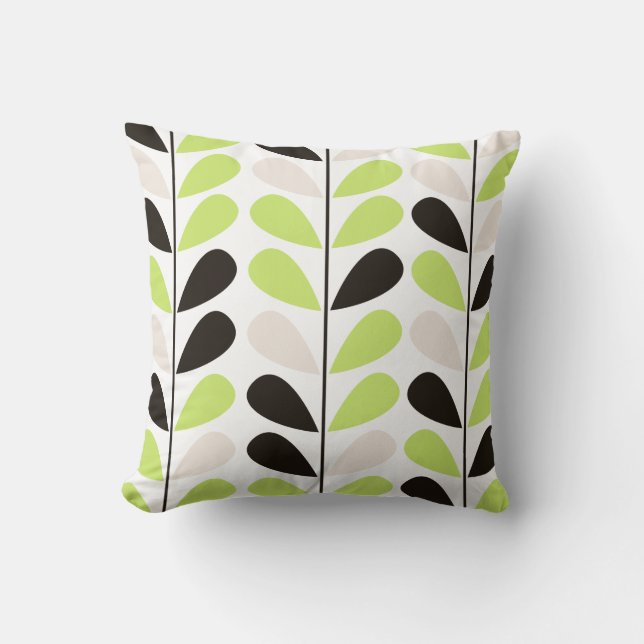 Monnaie et noir Retro Coussin de motifs floraux (Recto)