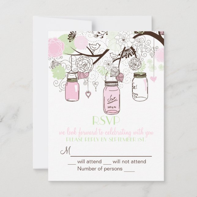 Monnaie rose vert Mason jarres RSVP Faire-part de  (Devant)