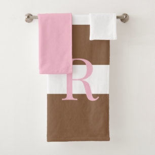 Monnogram Pink and brown Bath Towel Set