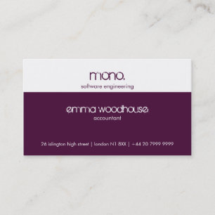 Mono Eggplant Purple & White Business Card