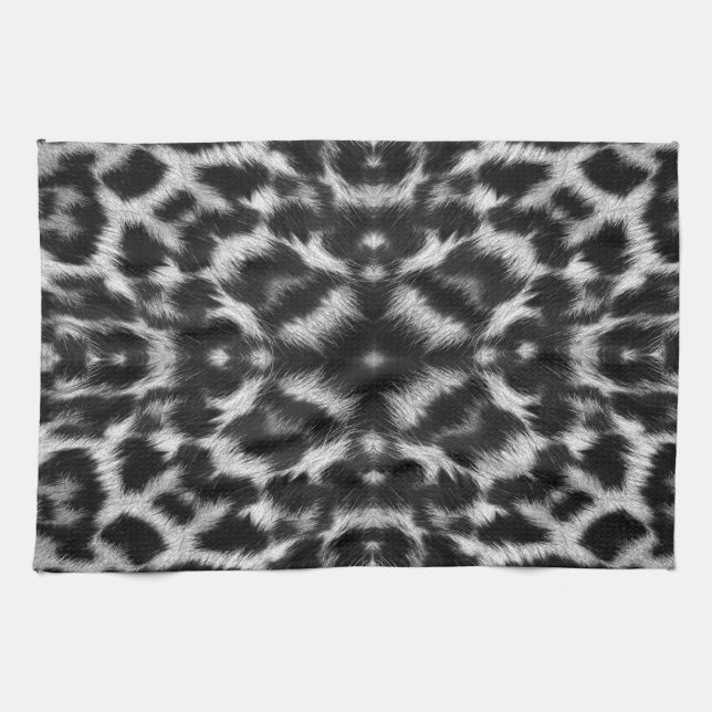 Mono kaleidoscope leopard fur pattern kitchen towel (Horizontal)