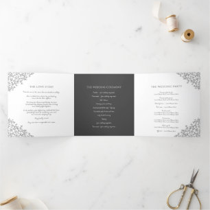  Mono monogram art story dedication wedding Tri-Fold Programme